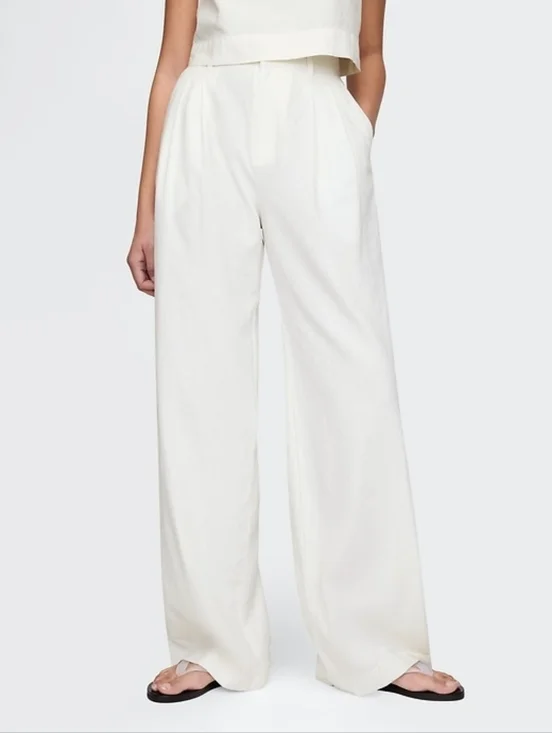 Gap 365 High Rise Linen-Blend Trousers New Off White 6P - Picture 2 of 7
